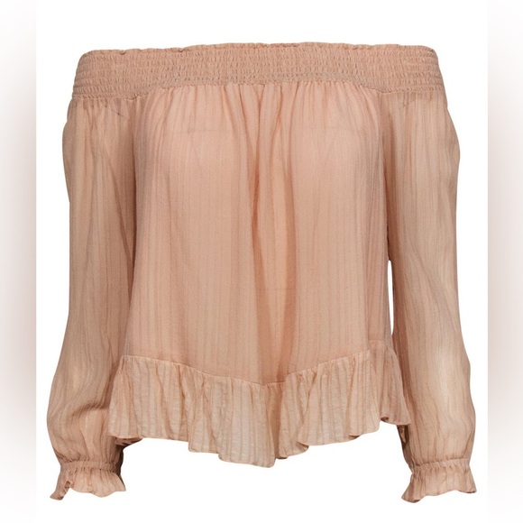 LoveshackFancy blush silk off shoulder Top M - Picture 1 of 4